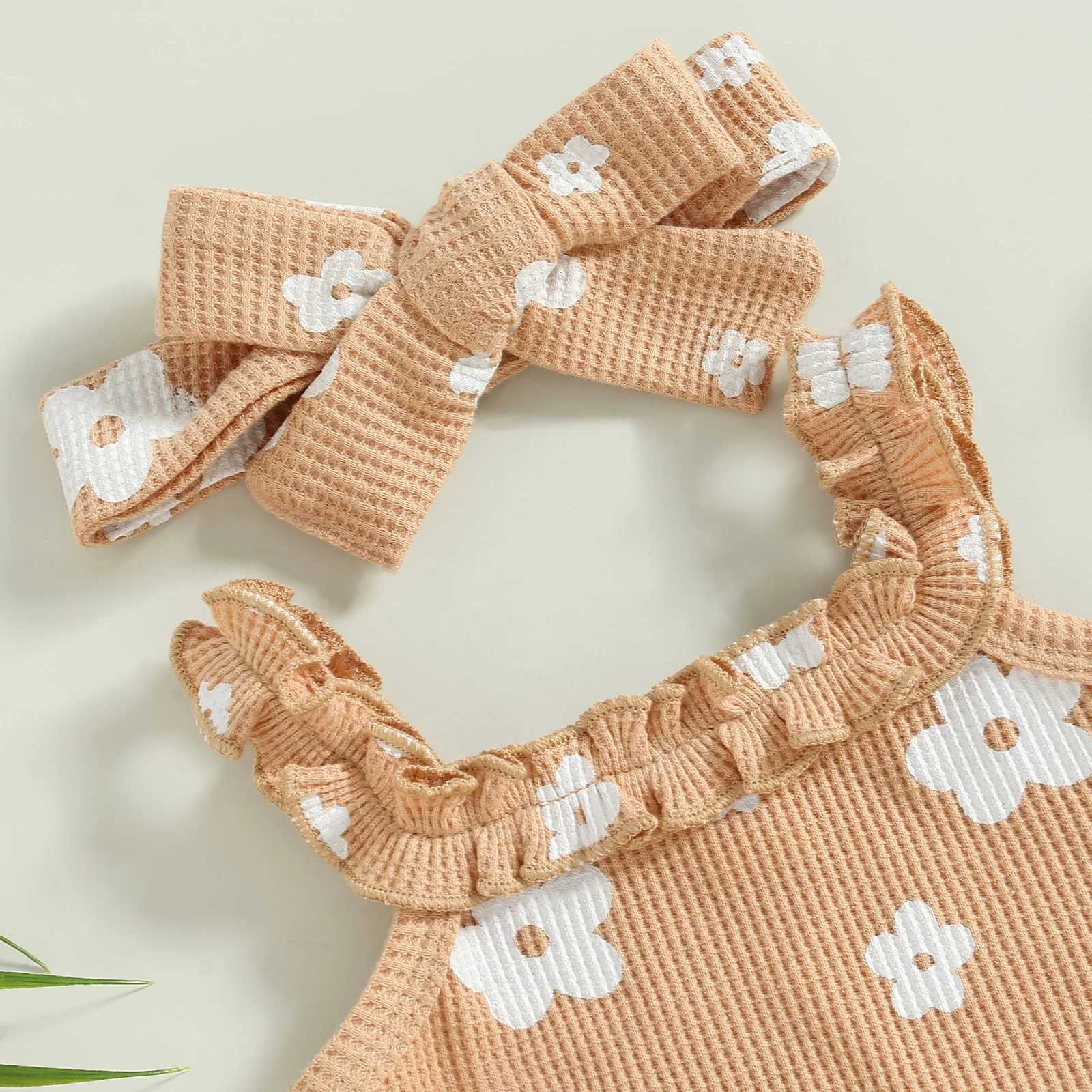 Clothing Sets Infant Newborn Baby Girls 3Pcs Summer Outfits Floral Sleeveless Strap Romper + Shorts + Headband Set 0-18M R240708