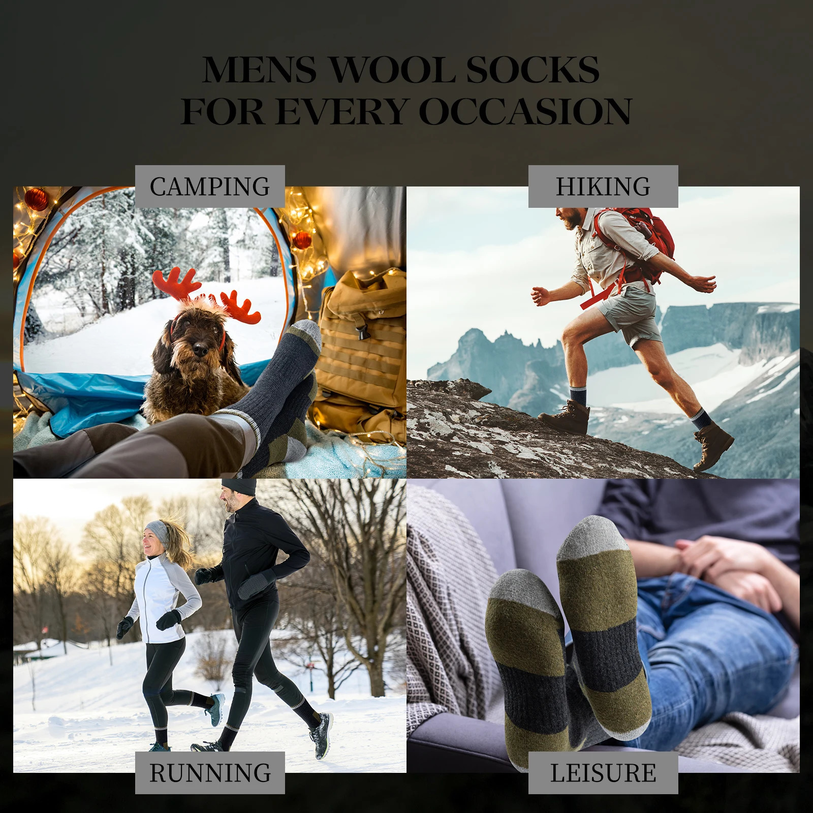 5 Pairs Mens Merino Wool Socks Wool Hiking Socks Soft Warm Winter Casual Crew Moisture-Wicking Socks for Indoors Outdoors 240703