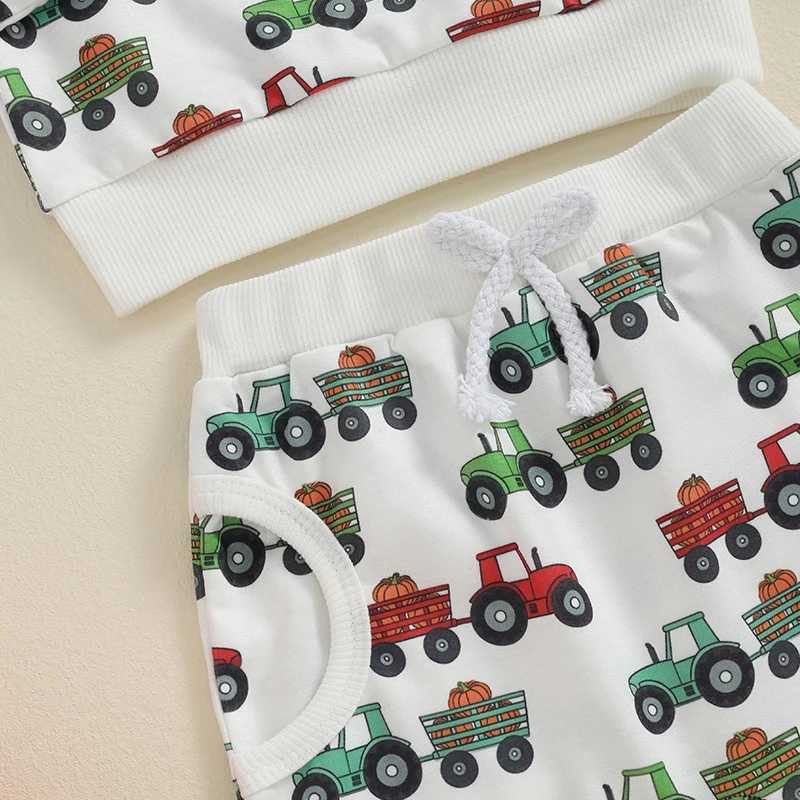 Clothing Sets 2024-05-13 Lioraitiin 3M-3Y Baby Boy 2Pcs Fall Outfits Long Sleeve Tractor Print Sweatshirt + Pants Set Farm Clothes NC6N