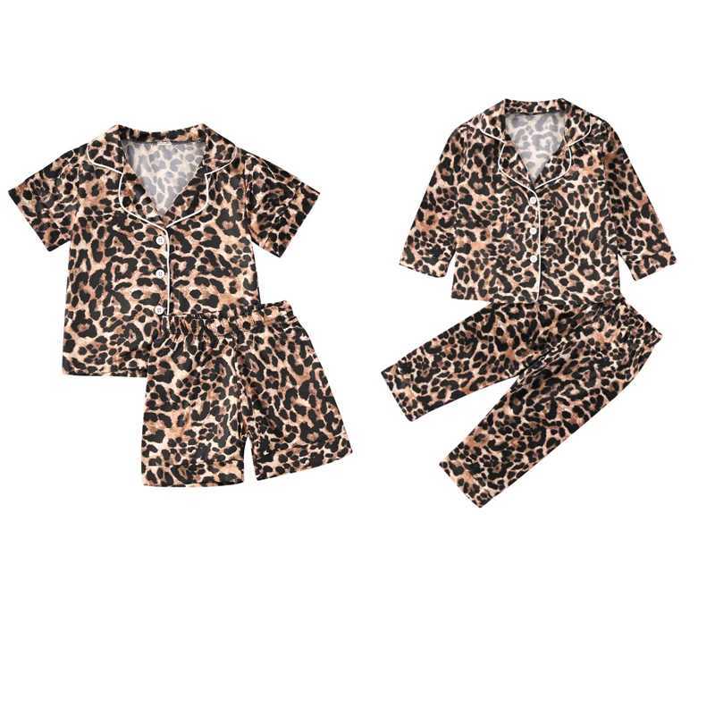 Clothing Sets 2020 New 1-6Years Fashion Toddler Baby Boy Girl Leopard Pajamas long / short sleeve Top Pants Button-Down Sleepwear Nightgown R240708