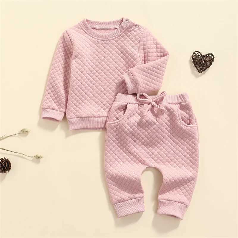 Clothing Sets 0-24M Baby Solid Color Tracksuit Boys Girls Autumn Winter Clothes Sets Long Sleeve Pullover Tops + Pants Toddler Casual Outfits R240708