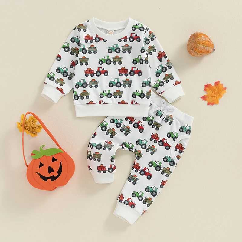 Clothing Sets 2024-05-13 Lioraitiin 3M-3Y Baby Boy 2Pcs Fall Outfits Long Sleeve Tractor Print Sweatshirt + Pants Set Farm Clothes NC6N