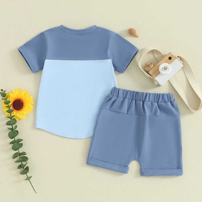 Clothing Sets Pudcoco 2Pcs Baby Boy Summer Outfits Short Sleeve Contrast Color T-Shirt + Pocket Shorts Set Toddler Clothes 0-3T R240708
