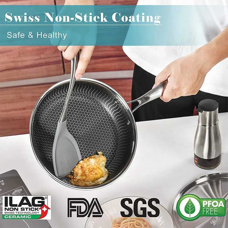 Pans LMETJMA stainless steel frying pan non stick honeycomb frying pan with Lid sensing ceramic electric gas cookware compatible with KC0480L2403