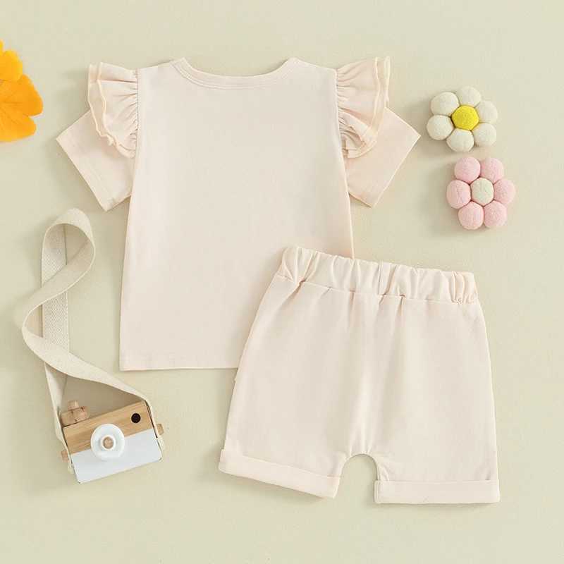 Clothing Sets 2023-12-21 Lioraitiin 0-3Y Kid Baby Girls Clothes Set Short Sleeve Solid O-Neck T-shirt with Elastic Waist Shorts Summer Outfit R240708