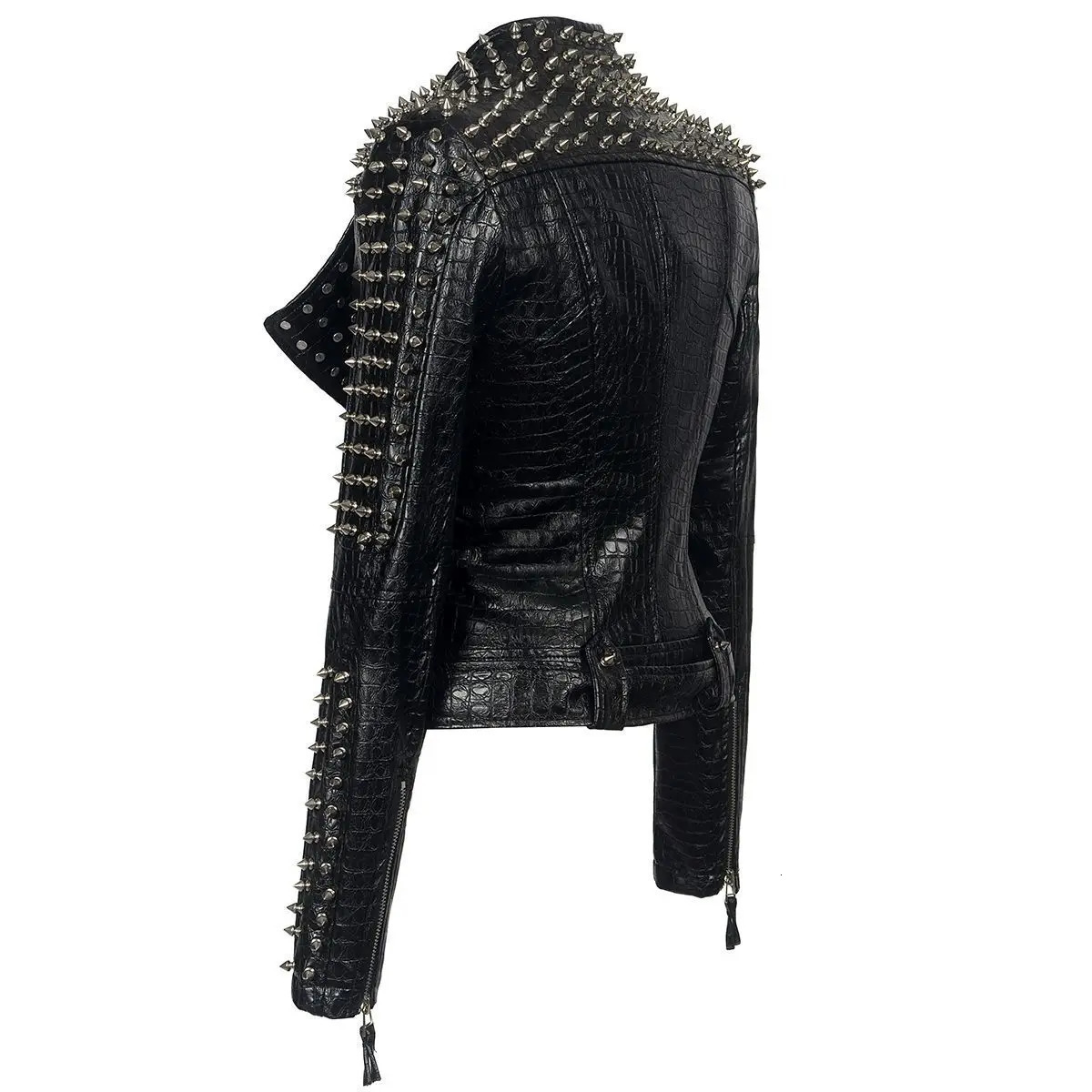 Autumn Goth Slim Short Leather Jacket Womens Coats Long Sleeved Clothes Harajuku Fashion Tops Women Y2k Rivet Black Jackets 240625