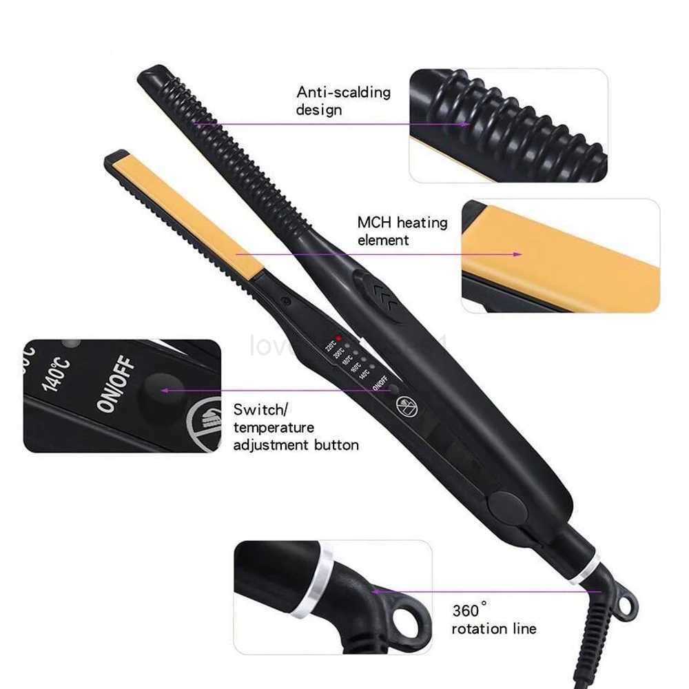 Mini Hair Curler Pencil Flat Iron For Short Hair 2 In 1 Thinnest Narrow Plate Hair Straightener Dual VoltageM240708