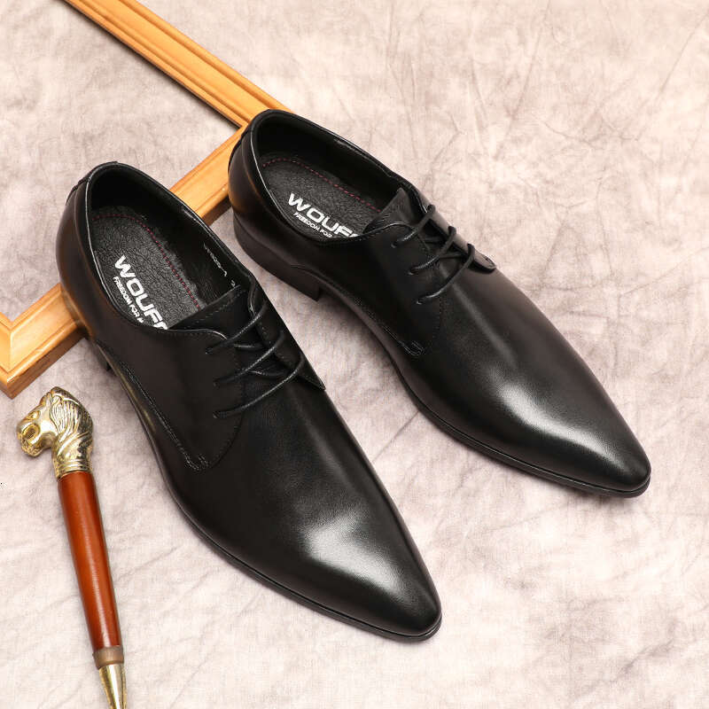 HKDQ Formal For Genuine Leather Italian Dress Men Black Brown Lace Up Wedding Men's Pointy Oxford Shoes