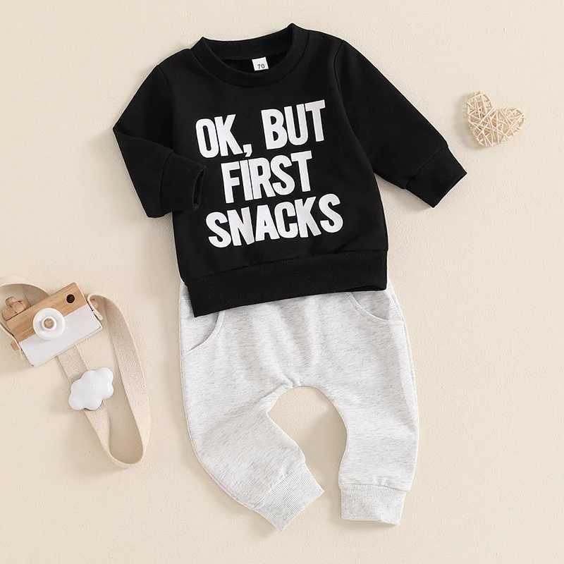 Clothing Sets Toddler Boys Autumn Pants Set Letter Print Long Sleeve Pullover Sweatshirt and Drstring Long Pants Outfits Kids Tracksuits R240708