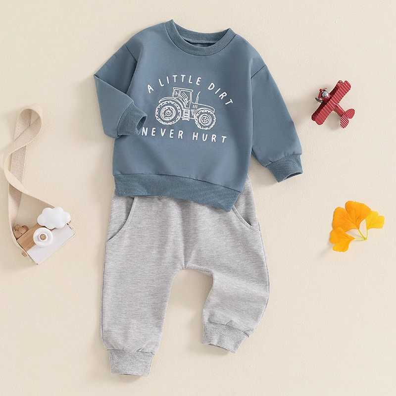 Clothing Sets Baby Boy Fall Outfits Tractor Letter Print Long Sleeve Sweatshirt Tops and Pants Sets Toddler Clothes Kids Casual Tracksuits R240708