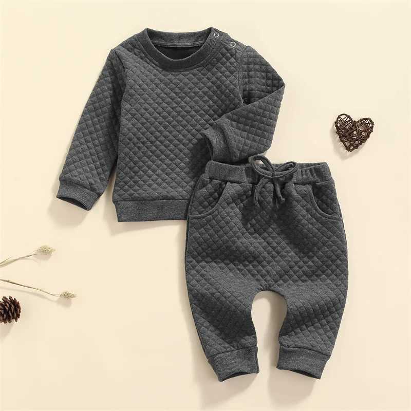 Clothing Sets 0-24M Baby Solid Color Tracksuit Boys Girls Autumn Winter Clothes Sets Long Sleeve Pullover Tops + Pants Toddler Casual Outfits R240708