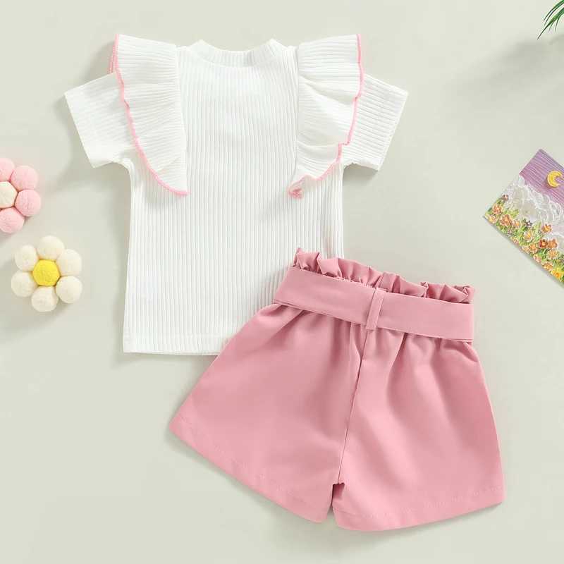 Clothing Sets 2022-12-28 Lioraitiin 0-4Years Toddler Girl Summer Clothes 2Pcs Outfits Short Sleeve Ribbed Ruffled Bowknot T-Shirt Shorts Belt R240708