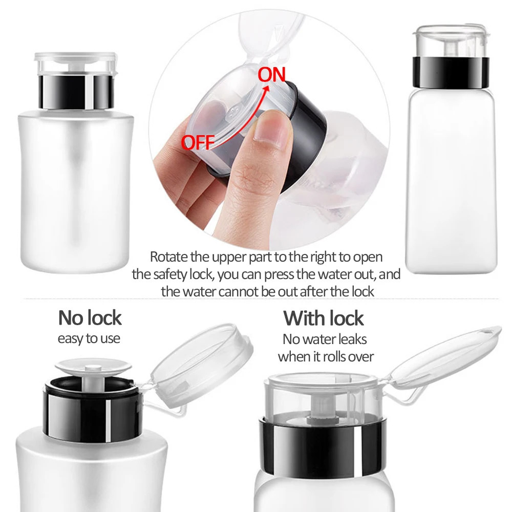 50/250ml compressed nail bottle pump dispenser plastic polishing portable liquid makeup r with lock cleaning machine tool 240705