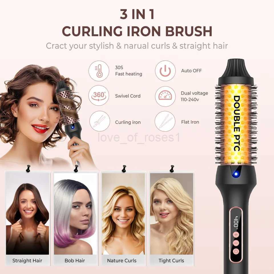 Heating Round Brush Thermal Brush Ceramic Curling Iron Hair Styling Tool 9 Temperature Settings Curling Wand Travel Hair CurlerM240708