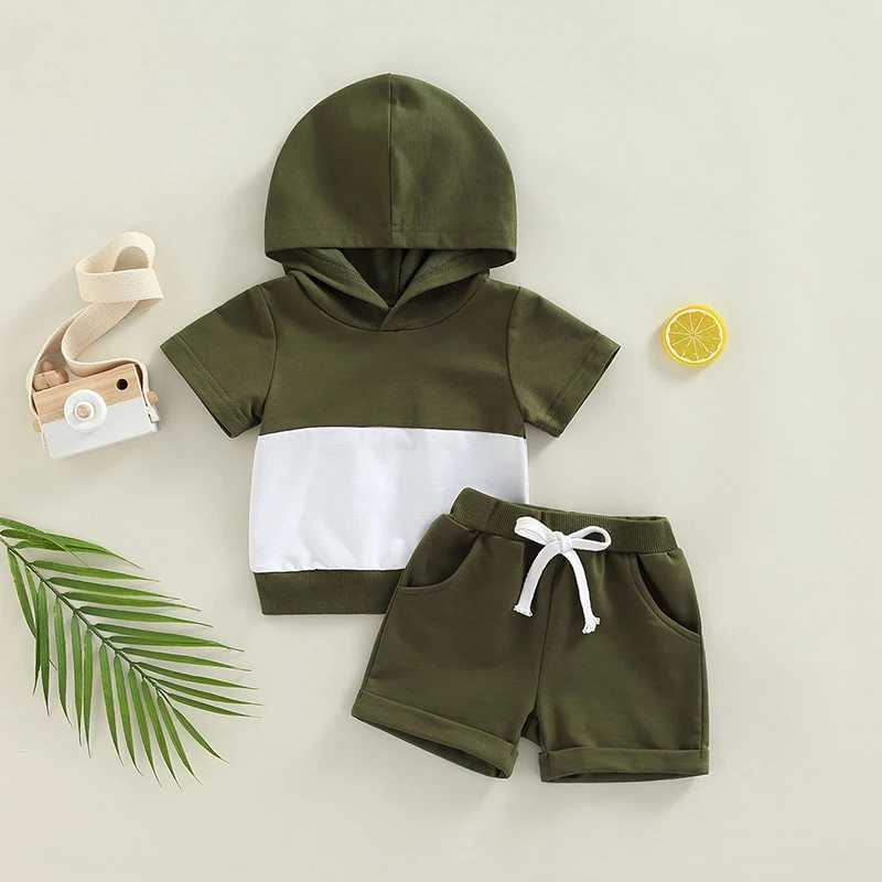 Clothing Sets 2022-05-20 Lioraitiin 0-4Years Toddler Baby Boys Hooded Short Sleeve Tops Shorts Color Matching Casual Style Summer Clothing R240708