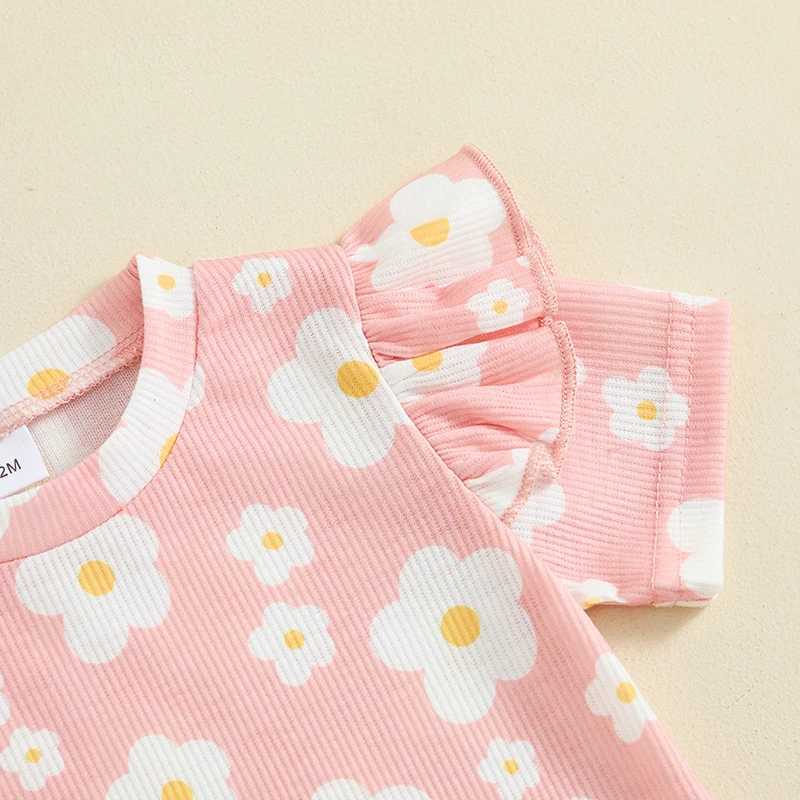 Clothing Sets 2024-04-19 Lioraitiin Kids Girls Shorts Set Short Sleeve Crew Neck Flower Print T-shirt with Shorts Summer Outfit R240708