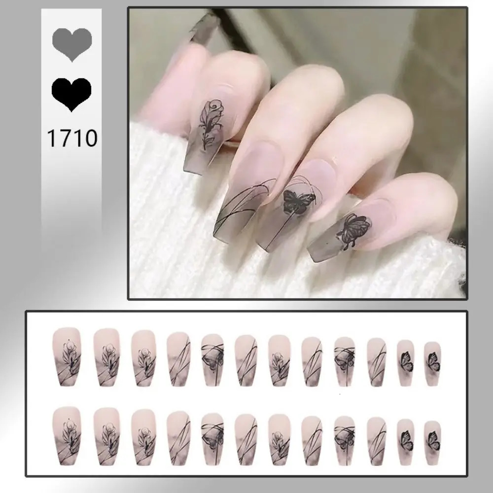 Ink Wear Nail Rose Nail Patch Dark High Grade Nail Wearing Sense Long Section Nail Patch White Nail Patch 240705