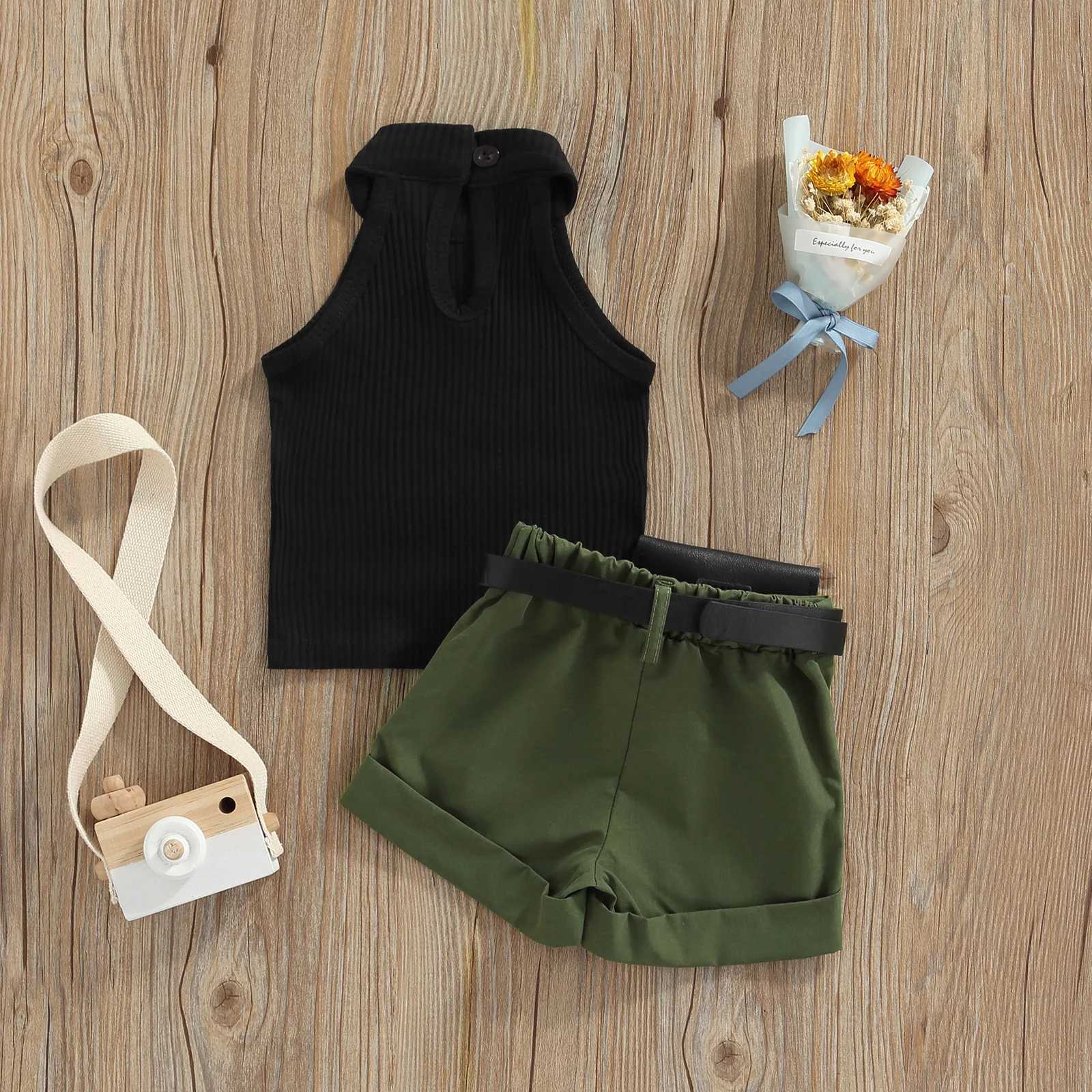 Clothing Sets Toddler Kids Baby Girls 3PCS Summer Outfits Sleeveless Halter Tops + Shorts + Waist Bag Set 6M-4T R240708