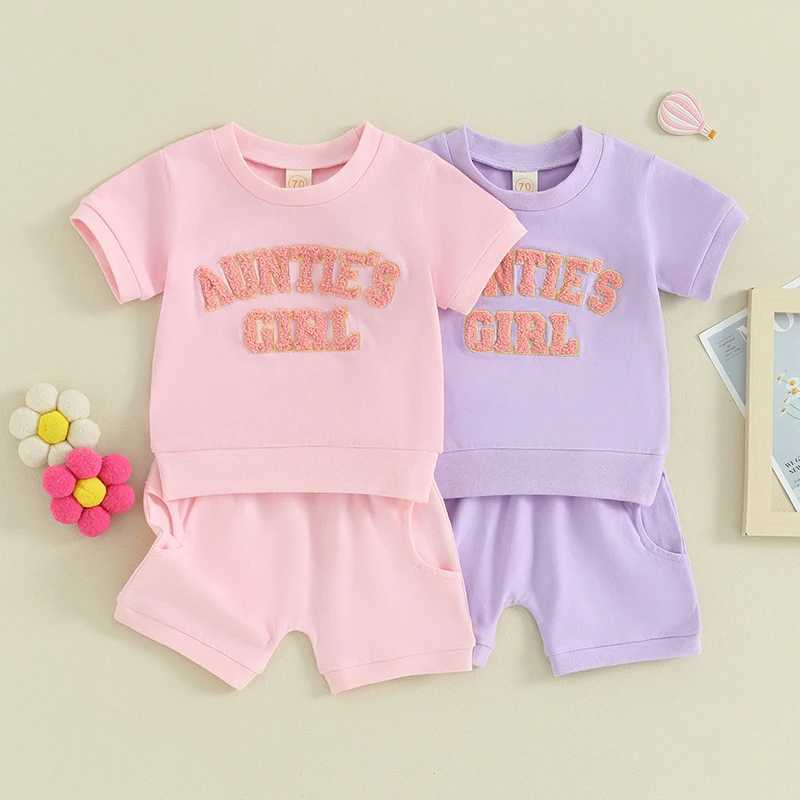 Clothing Sets 2024-01-13 Lioraitiin 0-3Y Toddler Baby Girl summer Clothes Aunties Girl Embroidery Short Sleeve T-Shirt Top Shorts Set Outfit R240708