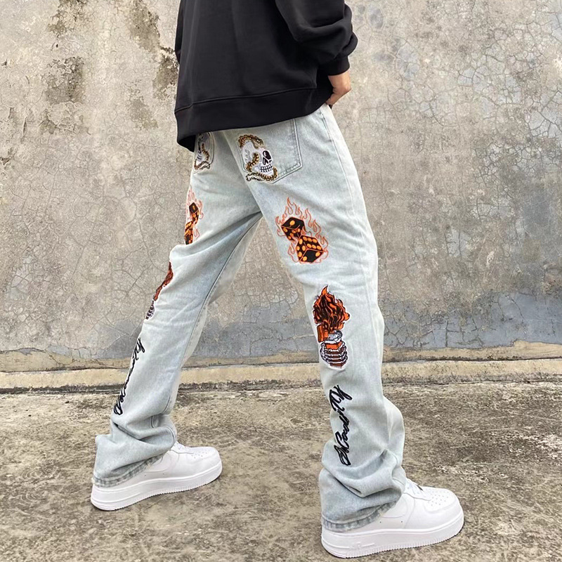 Hot Sale Patchwork Jeans Men New Skinny Jeans Fashion Biker Denim Overall Skinny Pants Casual Mens Clothes Back Embroidery