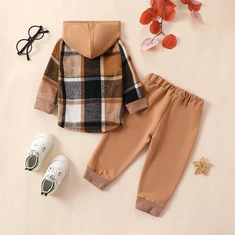 Clothing Sets Autumn Baby Boy Clothes Set Newborn Infant Tracksuit Outfits Long Sleeve Hooded Plaid Jacket with Elastic Waist Pants Clothing