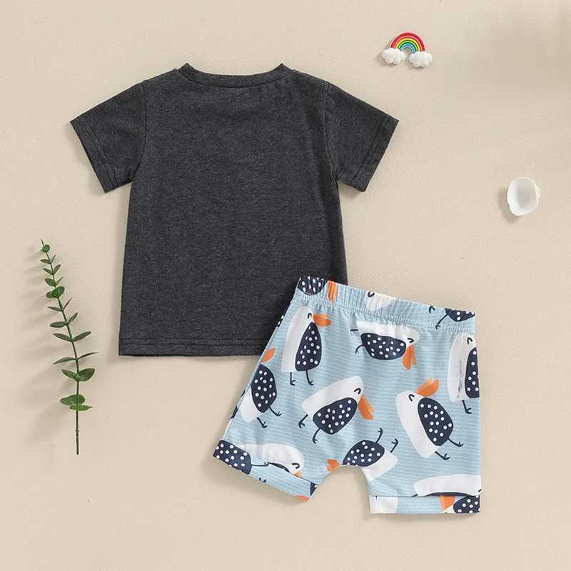 Clothing Sets 2024-04-03 lioraitiin 3M-3Y Summer Toddler Boys Beach Shorts Sets Short Sleeve Letter Print Tops and Drstring Shorts Sets R240708