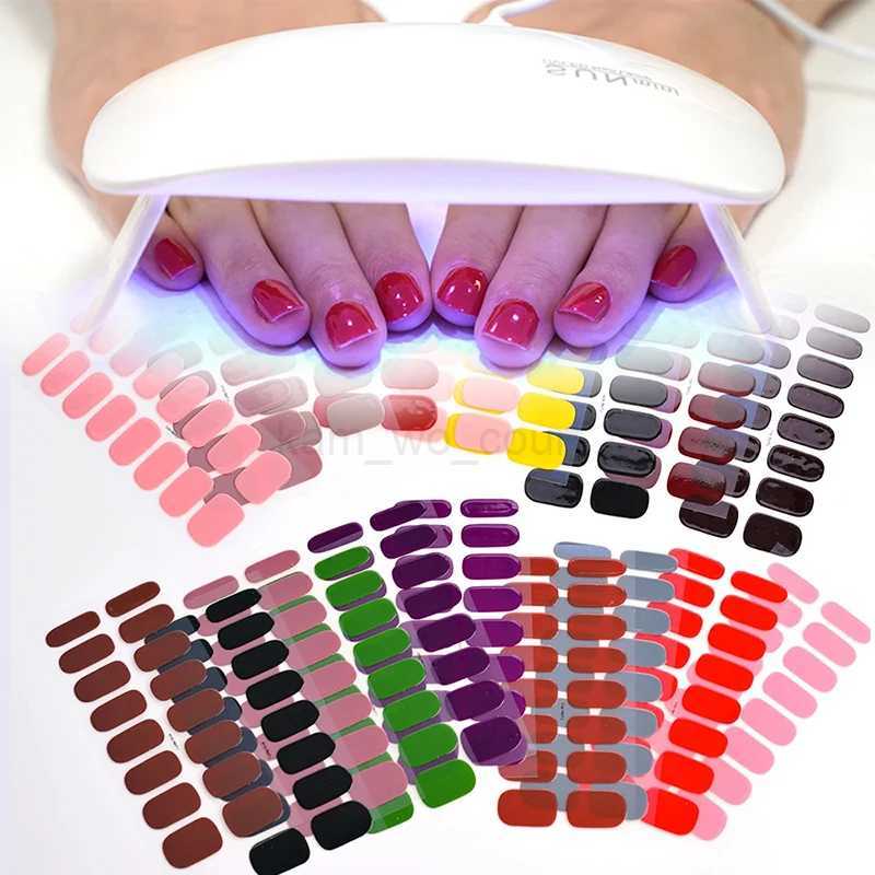 16pcs Semi-Cured Gel Nail Stickers Strips Patch Sliders Waterproof Long Lasting Gel Nail Sticker Full Cover Adhesive DecalsM240708