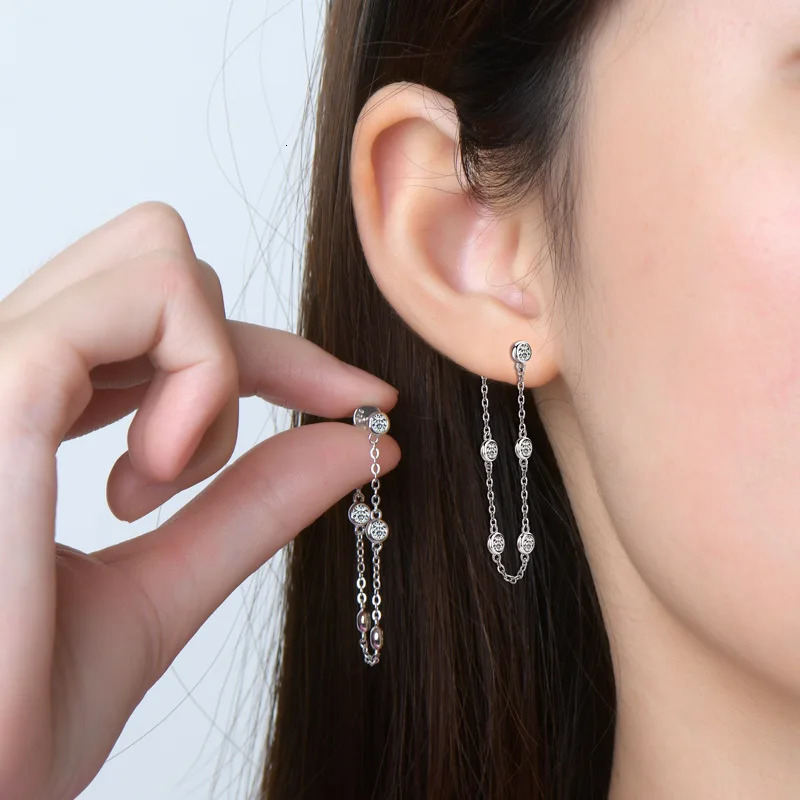 EWYA Sparkling Bubble D Color 0.1CT 3mm Full Diamond Drop Earrings for Women S925 Silver Long Tassel Dangle Earring 240701