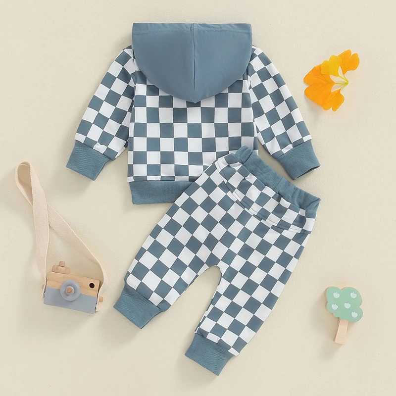 Clothing Sets Toddler Boys Fall Outfits Checkerboard Print Hooded Long Sleeve Hoodies Sweatshirts and Long Pants 2Pcs Clothes Set R240708