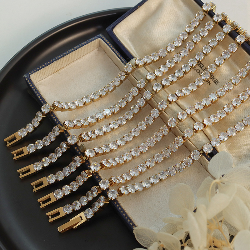 18k Gold Iced Out Chain Bracelet Waterproof Luxury Designer Jewelry Stainless Steel Heart Pearl Cubic Zirconia Diamond Tennis Wristband Cuff for Woman