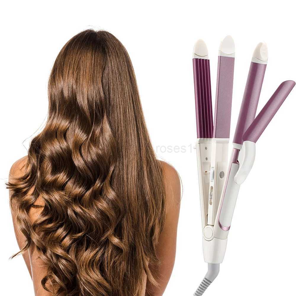 3 In 1 Hair Straightener EU Plug Hair Curling Iron Multifunction corrugated Flat Iron Corn Plate Heated RollerZ240709