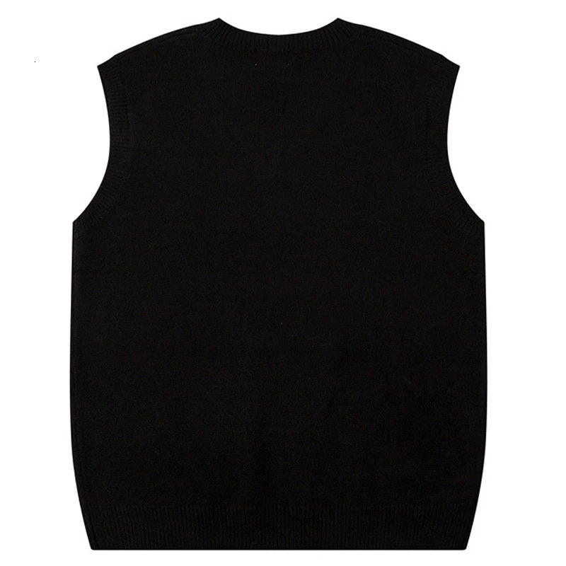 Harajuku Retro Embroidery Letter Jumper Knit Sweater Vest Aesthetics Korean Sleeveless Sweater Loose Couple Sweater Womens Y2K 240704
