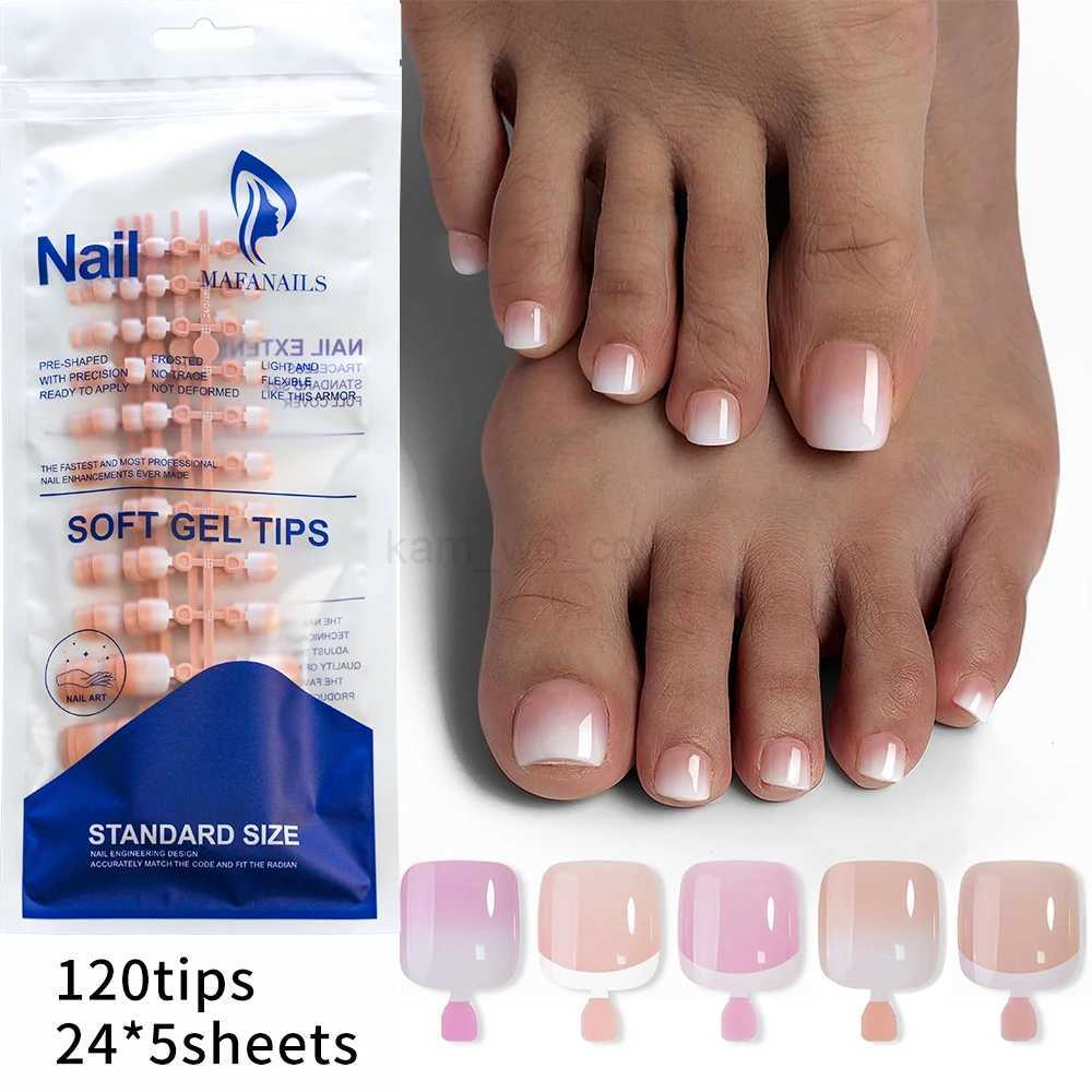 120Pcs Fake Toenails Nude Pink Short Square French Line False Toe Nails Detachable Press On Toenails Acrylic Soft ToeNails TipsM240708