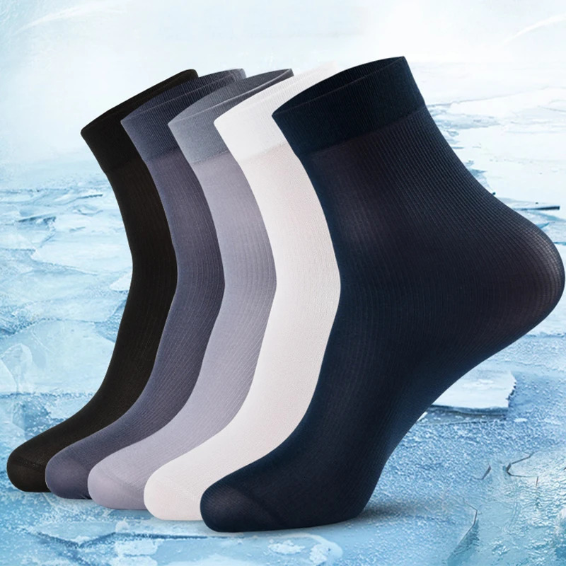10pairs Men Ice Silk Socks Summer Spring Ultra-thin Socks Solid Business Socks Breathable Soft Socks Ankle Bamboo Fiber Socks 240703