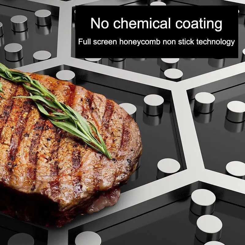 Pans Reusable frying pan tick free Wok steak cooking pot sauce pot single-sided honeycomb potL2403