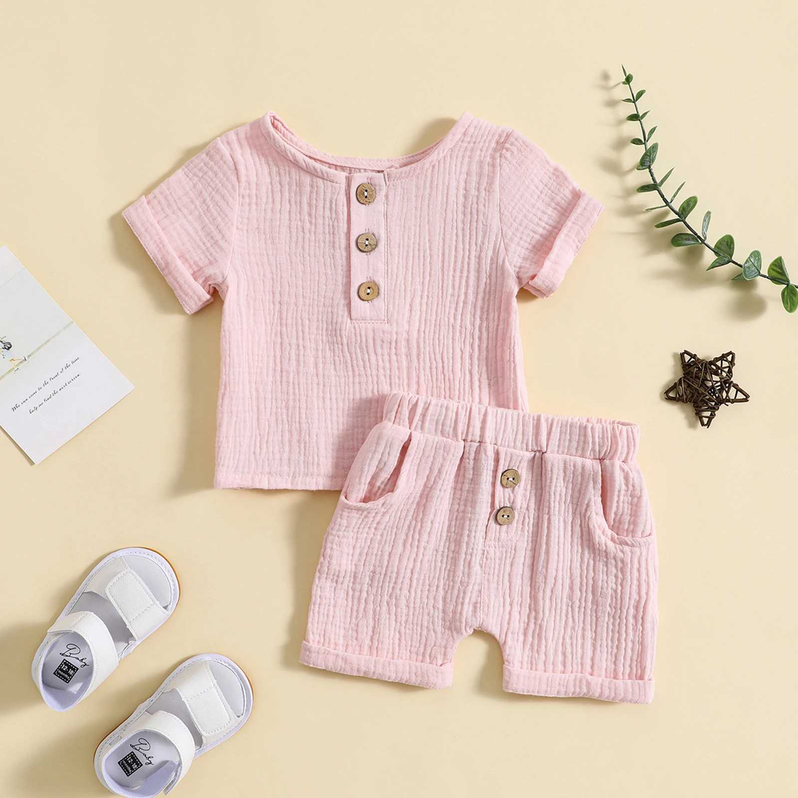 Clothing Sets 2023-05-29 Lioraitiin 0-3Years Toddler Baby Boy Summer 2Pcs Clothing Short Sleeve Solid Crew Neck Top Shorts Casual Clothes R240708