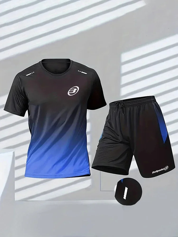 Bullpadel Mens short sleeved sports Tshirt 3D printed football training summer badminton sportswear 240705