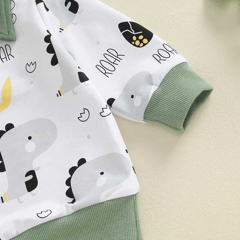 Clothing Sets Baby Boys Autumn Outfit Sets Dinosaur Print Long Sleeve Lapel Sweatshirt Tops and Pant Sets Toddler Tracksuits Boy Clothes R240708