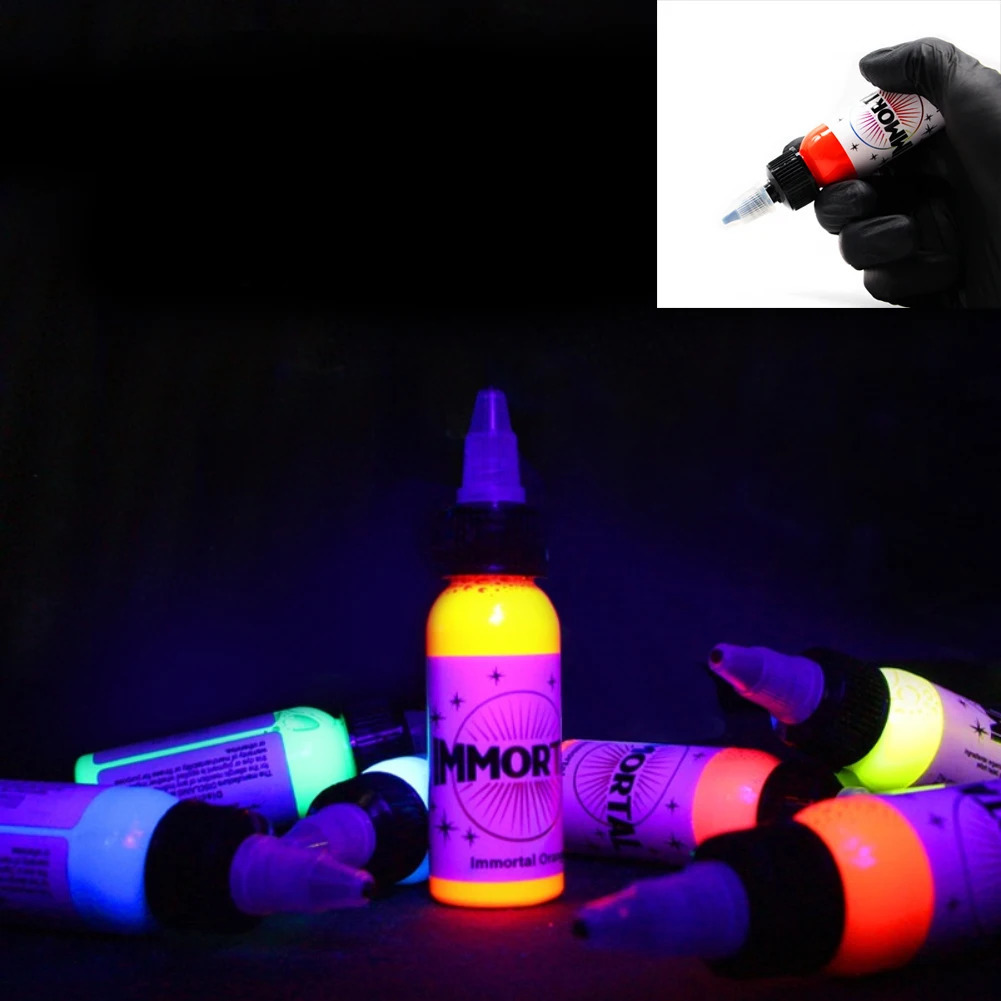Fluorescent tattoo pigment 8-color purple light professional semi anent micro bead simple coloring body makeup ink 15mL 240705