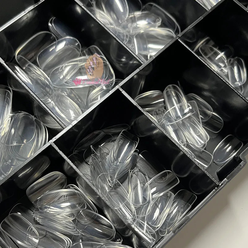 Gel X nail extension system full cover carving transparent square middle coffin pressing false nail tip 240705