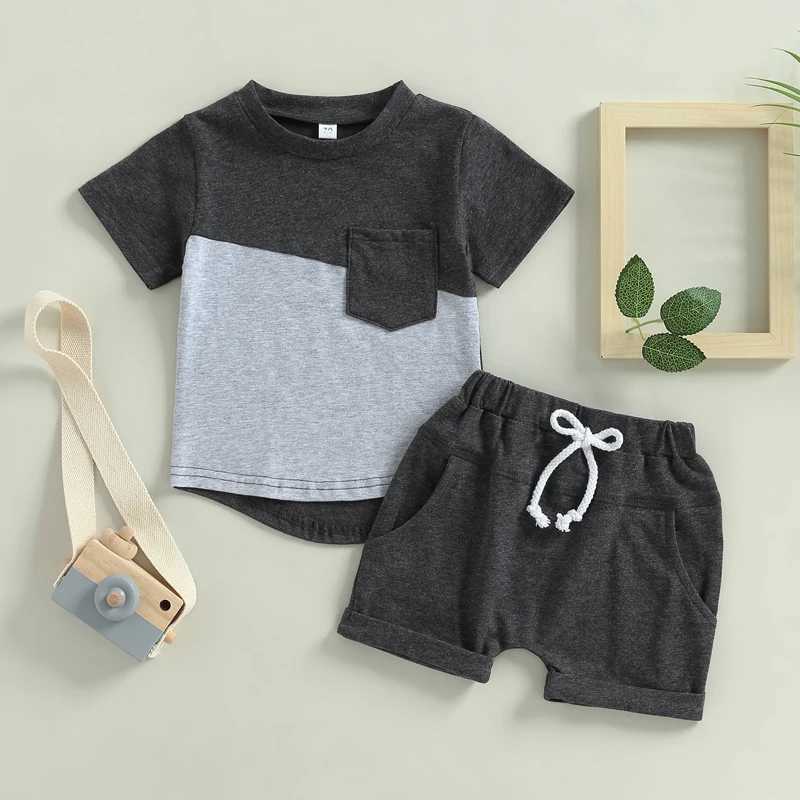 Clothing Sets 2023-03-06 Lioraitiin 0-3Years Toddler Baby Boys 2Pcs Summer Set Short Sleeve Patchwork T-shirt Elastic Waist Shorts Outfit R240708