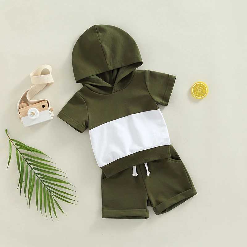 Clothing Sets 2022-05-20 Lioraitiin 0-4Years Toddler Baby Boys Hooded Short Sleeve Tops Shorts Color Matching Casual Style Summer Clothing R240708