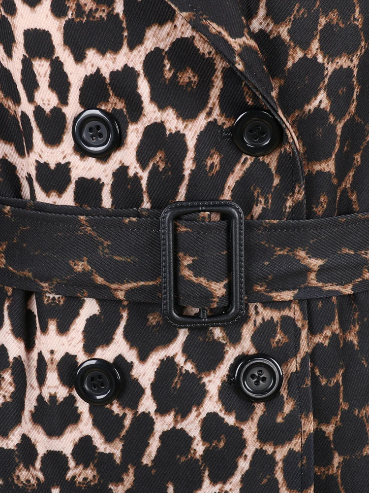Nerazzurri Spring Autumn High Quality Soft Colorful Leopard PrintTrench Coat for Women Belt Double Breasted Elegant Clothes 240701