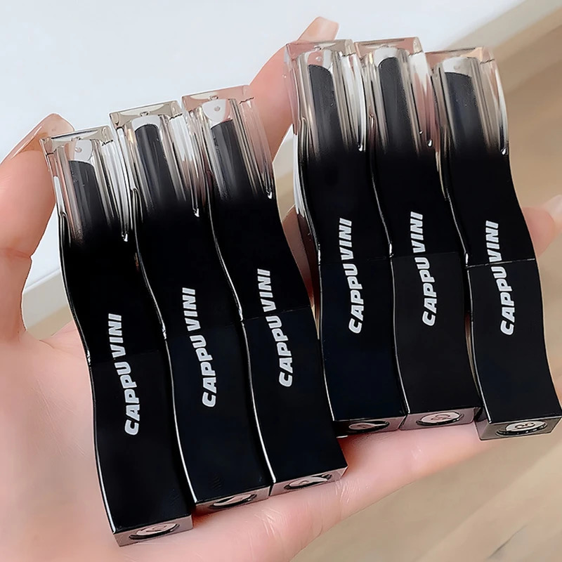 Cappuvini red lipstick black white tube lipstick light water lipstick soft mist lipstick gloss lipstick 1 mirror water 240705