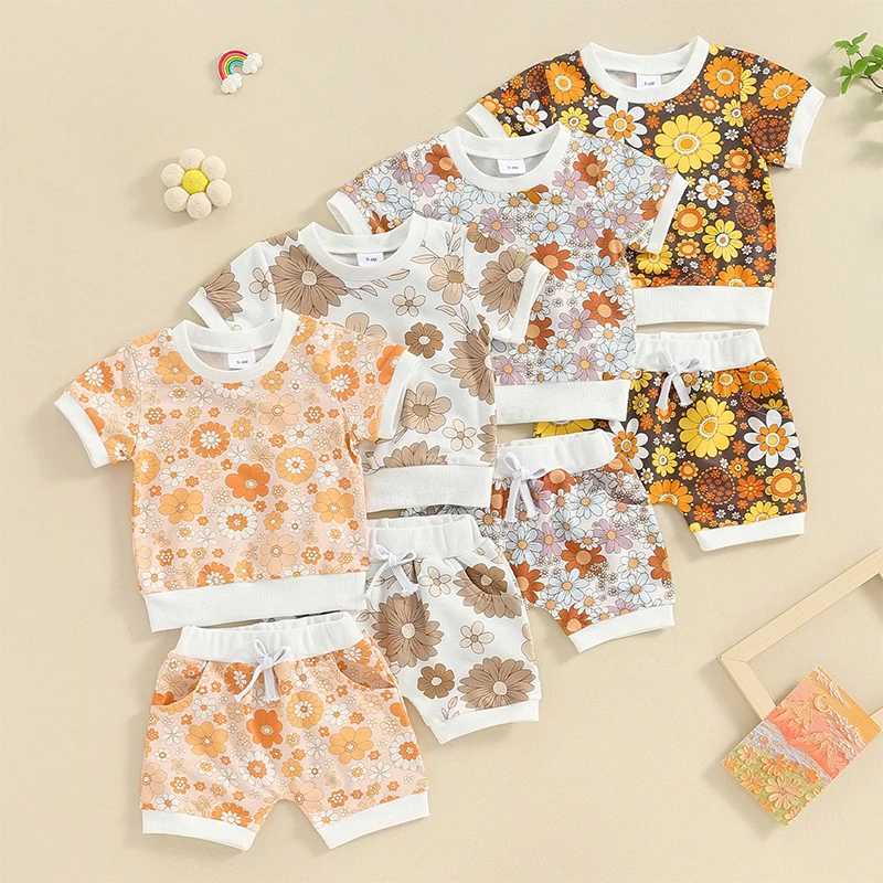 Clothing Sets Lioraitiin Newborn Baby Girls Summer Clothes Sets Kids Casual Outfits Floral Print Short Sleeve T-shirts+Pocket Shorts Beachwear R240708