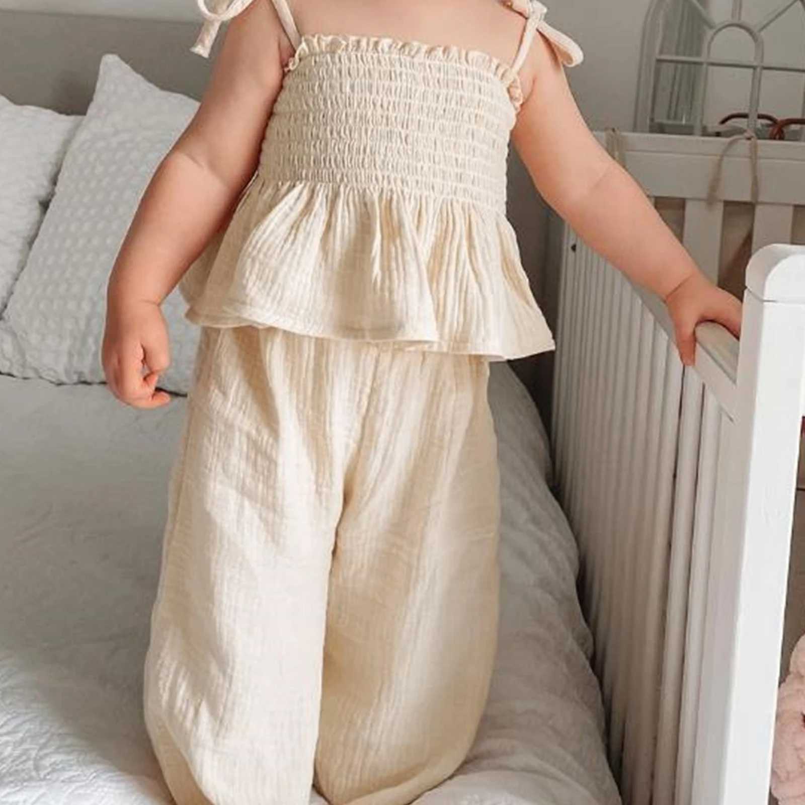 Clothing Sets Pudcoco Toddler Baby Girls 2 Piece Outfits Solid Color Sleeveless Camisole and Elastic Pants Set Baby Summer Clothes 6M-3T R240708