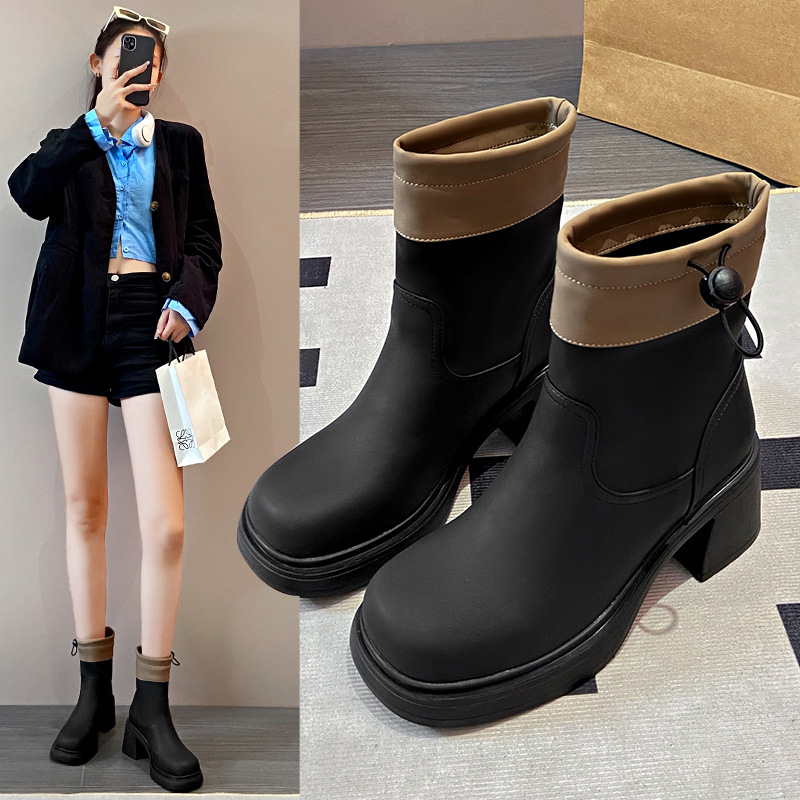 Designer Shoes In Black And White Women's Boots Autumn Winter Splicing Fashionable Wear Minimalist Style Comfortable Triple Kahki Free Shipping