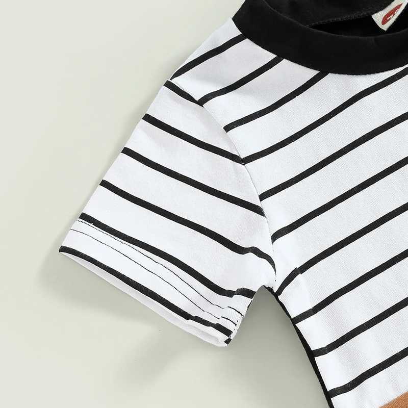 Clothing Sets 2023-02-14 Lioraitiin 0-3Years Toddler Baby 2Pcs Summer Outfits Patchwork Short Sleeve Contrast Color Tops Pocket Shorts Set R240708