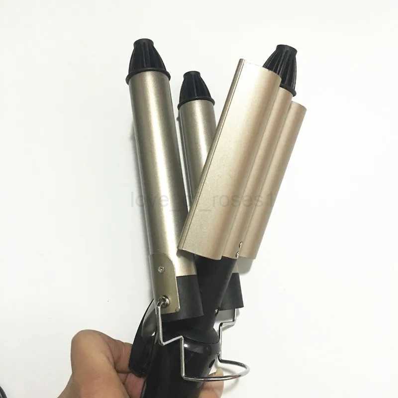 Voltage 110-240 - v sale Fashion Three pipe joint Ceramic Triple Barrels Curling Iron Deep Wave Curler Hair Waver FreeshippingM240708