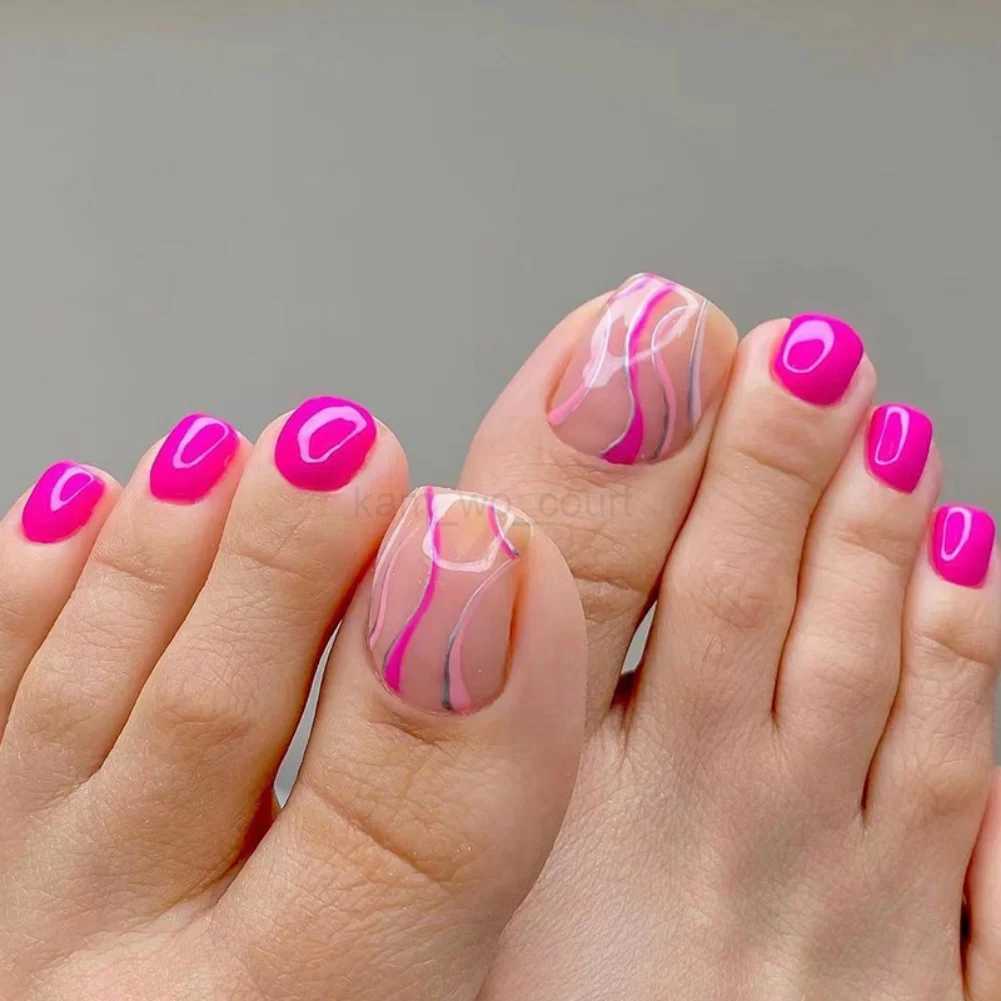 24P Fake Toenails With Glue French Line Glitter False Toe Nails Art Detachable Press On Toenails Acrylic Butterfly ToeNails TipsM240708